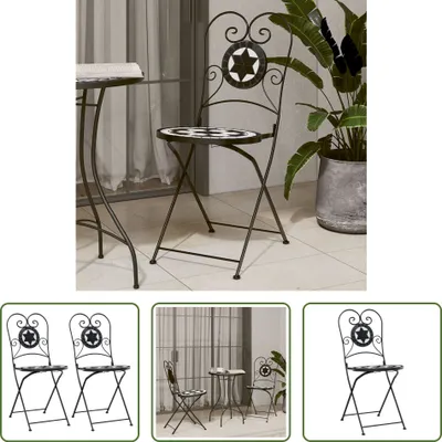 Image de The Living Store Chaises de bistrot 2 pcs. Pliable Noir et Blanc Céramique