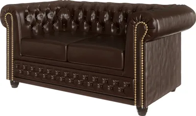 Produktbild von S-STYLE MÖBEL - Chesterfield Sofa 2 sitzer mit Schlaffunktion aus Braun veganem Leder mit Holzfüßen - Area - B/T/H: 148 cm/86cm/72cm