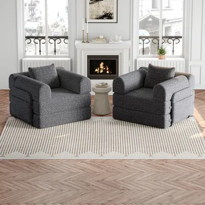 Image de OKWISH Canapé-Lit Convertible 2 en 1 - Cadre Métallique, Rangement dans Accoudoir, Chenille Gris