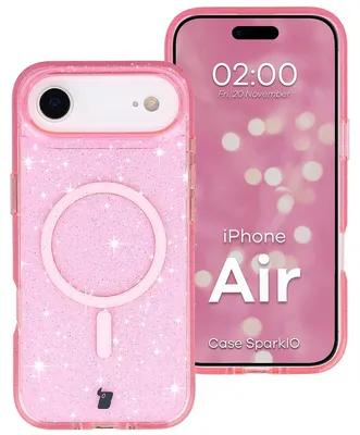 Produktbild von Glitzer Hülle mit Magnetring für iPhone Air, Bizon Case SparklO, Transparent-Rosa mit Glitzer