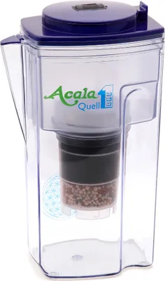 A clear studio shot of a water filter pitcher.