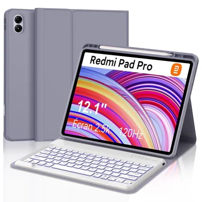 Zdjęcie produktu dla Etui do iPad Pro, kompatybilne z podświetleniem w 7 kolorach, fioletowe, bezprzewodowa klawiatura Bluetooth