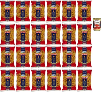Produktbild von Divella Pasta 100% Italienisch Mezzi Rigatoni N° 18, Nudeln aus Hartweizengrieß, Kochen 9 Minuten 24x 500g + Italian Gourmet polpa 400g