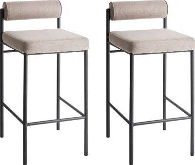 Obrázek produktu pro BELIANI Sada 2 barových židlí taupe polyesterové čalounění černé kovové nohy stoličky rolovací opěradlo moderní jídelna kuchyně