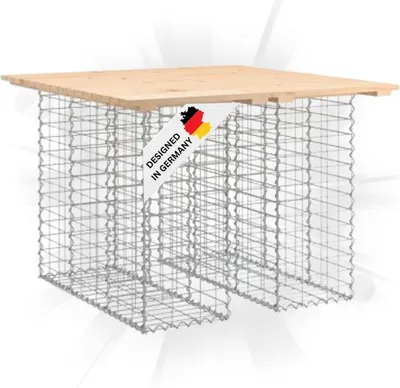 Produktbild von DELUKE® Gartenbank Gabionen TELLE aus Stahl | 100x102x72cm Kiefernholz Natur, 30cm Gabionenbreite | Gabionenbank Gartentisch aus Gabionen Steinkorb Gabionengitter Ziergabione Drahtkorb befüllbar