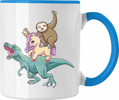 Produktbild von Trendation - Dinsosaurier Einhorn Faultier Tasse Grafik Geschenk Lustig (Blau)