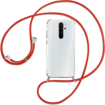 Produktbild von Handykette Backcover-Schutzhülle mit Band (Metall silberfarben) für Xiaomi Redmi Note 8 Pro - rot