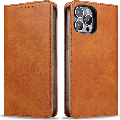 Produktbild von Handyhülle für Apple iPhone 15 Pro Kunstleder Flip Cover Hülle Handytasche Case Kartenfach Farbe: Hellbraun