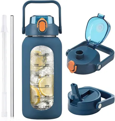 Produktbild von Famanu Wasserflasche 2 Liter mit Zeitmarkierung und Deckel - BPA-frei, Auslaufsicher, Ideal für Sport und Fitness
