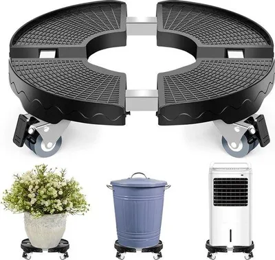 Produktbild von Unyqoos® Pflanzenroller – rund, verstellbar 40–46 cm, Tragkraft 150 kg, Pflanzwagen mit arretierbaren 360°-Rollen, für innen & außen