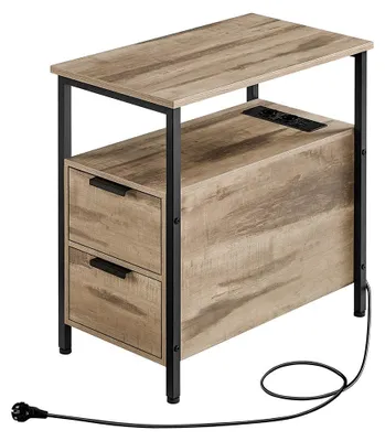 Produktbild von Beistelltisch mit Steckdosenleiste – 2 Schubladen – Spanplatte und Stahl – 60 x 35 x 61 cm