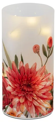 Produktbild von formano LED Deko Licht Sommerblumen Zylinder Glas16cm Blumen Motiv Timer 6h/18h