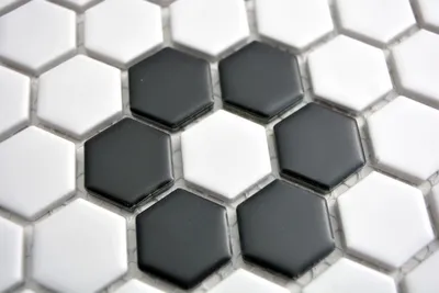 Produktbild von Handmuster Mosaik Fliese Keramik Hexagon schwarz weiß matt Fliesenspiegel Küche MOS11A-0103_m