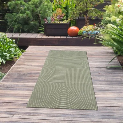 Produktbild von Moderner In- und Outdoor Teppich mit Bogen Muster in grün Größe - 80 x 150 cm