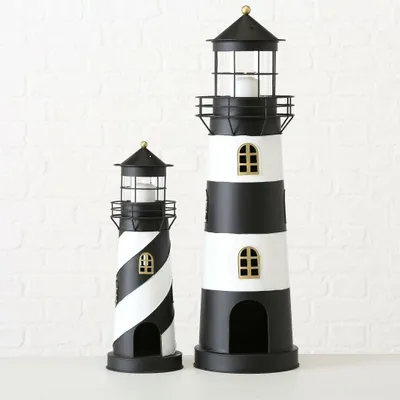 Produktbild von Kerzenlaterne Faro Leuchtturm H.46/73 Ø.16/21 cm gold schwarz weiß 2er Set