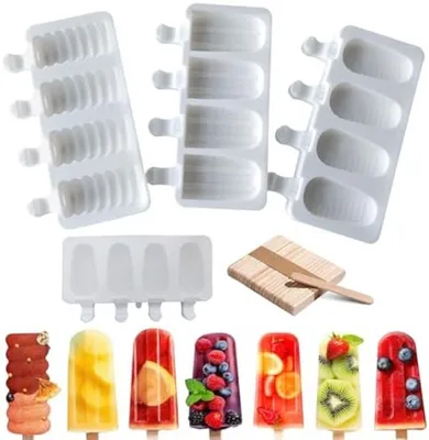 Produktbild von PolkaHome® Set von 3 Silikon-Eislutscherformen – 12 Mulden, BPA-frei, stapelbar, 19x11x2 cm