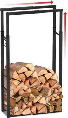 Produktbild von VOUNOT® Verstellbare Kaminholzregal Aussen Metall, Brennholzregal Feuerholzregal Außen, mit 4 Haken, Schwarz