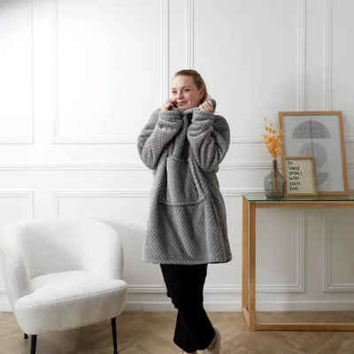 Imagen del producto de Plaid - HOME DECO FACTORY - Estampado de panal - Interior - Forro de sherpa - Gris
