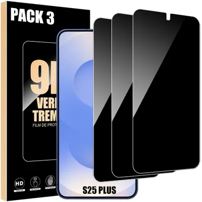 Image de 3 Verre Trempé Anti-Espion pour Samsung Galaxy S25 Plus, Installation Facile Antichoc Résistant 9H