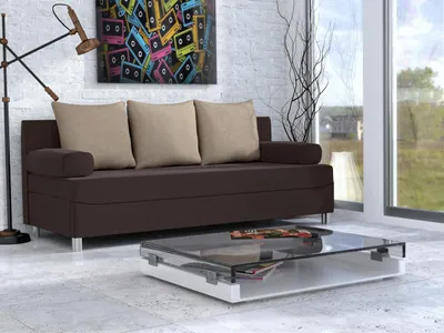 A modern living room with a sofa and coffee table.