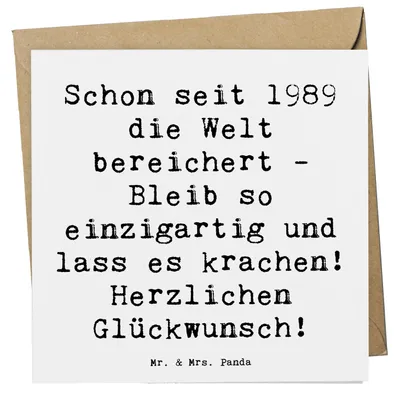 Produktbild von Mr. & Mrs. Panda Grußkarte Spruch 1989 Geburtstag - Weiß - Geschenk, Geburtstagsgeschenk, Klappkarte, Happy Birthday, doppelkarte, Feier, Herzlichen Glückwunsch, Alter