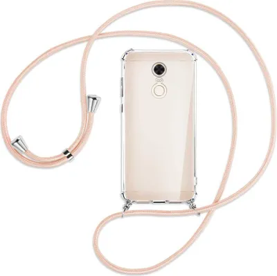 Produktbild von Handykette Backcover-Schutzhülle mit Band (Metall silberfarben) für Xiaomi Redmi 5 Plus - rose peach