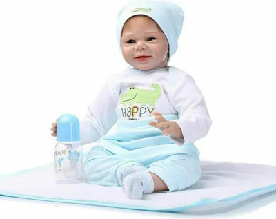 Produktbild von 55 cm Baby Puppe Kleiner Junge mit Flasche Düse Silikon