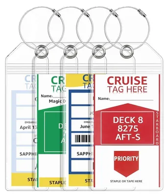 Immagine prodotto di Etichette per bagagli da crociera, formato XXL, robuste, impermeabili, in PVC trasparente, adatte per le navi AIDA, TUI e Mein Schiff, con nastro metallico, confezione da 4 pezzi, dimensioni 19x11 cm