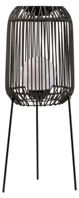 Solar-Stehleuchte Balkon/Garten, schwarz, Rotan, Metall, 3000 K