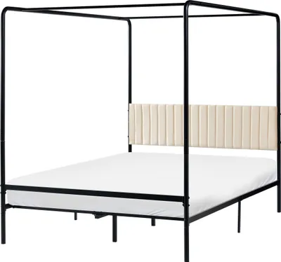 Produktbild von BELIANI Himmelbett Schwarz Metall mit Polsterkopfteil Gesteppt Metallrost 140x200 cm Modernes Design Schlicht Schlafzimmer Bett Doppelbett Metallbett
