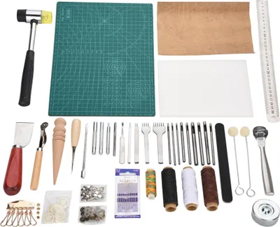 Produktbild von 42-teiliges Lederhandwerkswerkzeug-Set mit Lochzange, Nähwerkzeug, Nähgarn und Nähset