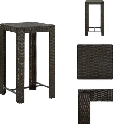 Multiple views of a brown poly rattan bar table.