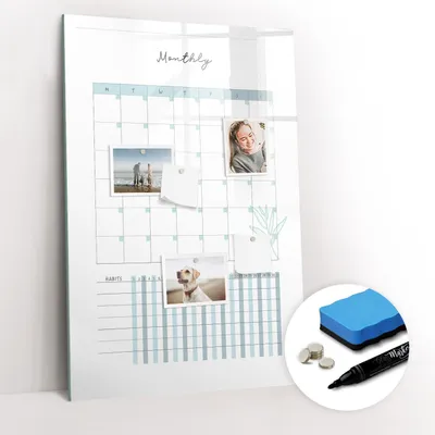 Produktbild von Magnetische Wandtafel - Schwarzer Marker + Schwamm + Magnete - 60 x 90 cm - Monatsplaner