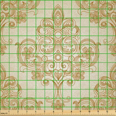 Produktbild von ABAKUHAUS Elfenbein Microfaser Stoff als Meterware , Weinlese-barockes Muster mit gebogener Blume zeichnet Rokoko-Art-aufwändige Grafik, 5 M (230 x 500 cm), Creme Pale Brown