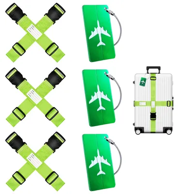 Imagen del producto de 6 correas para maletas + 3 etiquetas para equipaje (verdes)
