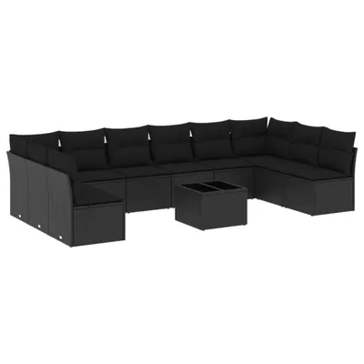 Produktbild von vidaXL 11-tlg. Garten-Sofagarnitur mit Kissen Schwarz Poly Rattan