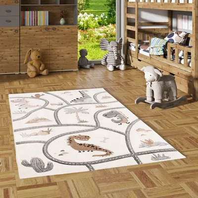 Produktbild von Kinder Teppich Maui Kids Dino Straßenteppich Beige, Größe:160x230 cm