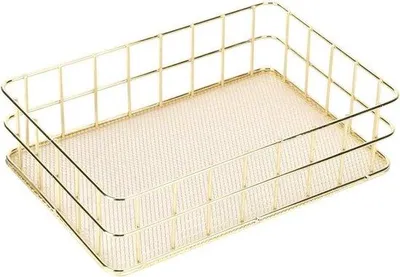Immagine prodotto di Gancio da parete organizer in rete dorata con cestino portaoggetti, scaffale da ufficio multifunzionale, metallo, 75 cm