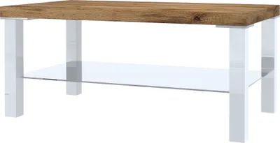 Produktbild von BELINI Couchtisch Wohnzimmertisch Kaffeetisch Sofatisch mit Ablagefach für Wohnzimmer Büro 90 x 45 cm (Weiß / Wotan Eiche)