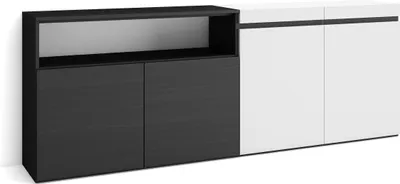 Immagine prodotto di COZY Credenza, Mobile, Cucina, 200x35x75cm, 4 Porte, grande stoccaggio, Bianco e Nero