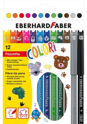 Imagen del producto de EBERHARD FABER 551112, Set de 12 rotuladores de fibra "Animal COLORI" de EBERHARD FABER, en caja de cartón