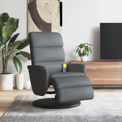 Imagen del producto de Maison Exclusive: Sillón de masaje con reposapiés, color gris, tapizado en cuero sintético