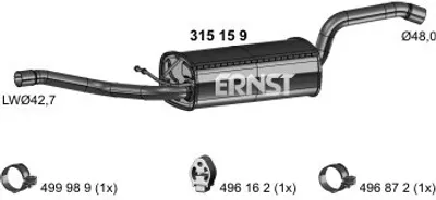 Produktbild von ERNST 315159 Mittelschalldämpfer Schalldämpfer für FORD FOCUS III Turnier FOCUS III C-Max II (DXA/CB7, DXA/CEU) FOCUS III Stufenheck