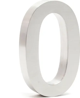 Immagine prodotto di Numero civico Wiltec 0 numero civico in acciaio inox color argento con moderno design 3D, altezza 20 cm, carattere Arial, resistente alla ruggine e agli agenti atmosferici, con materiale di montaggio
