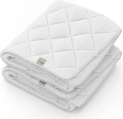A stack of white quilted blankets.