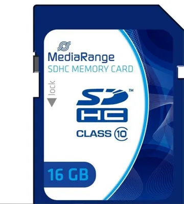 Produktbild von MediaRange MR963, 16 GB, SDHC, Klasse 10, 45 MB/s, 15 MB/s, Blau