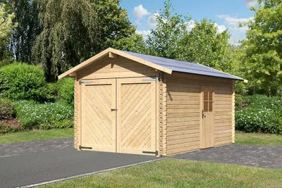 Produktbild von Karibu Blockbohlengarage 28 mm mit Satteldach Garage aus Holz, Unterstellplatz mit 28 mm Wandstärke Fertiggarage