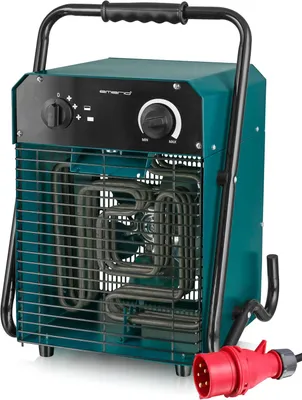 Produktbild von Ventilatorheizung, für Räume bis 50 m², Schutzart IP24, 5000 W Starkstrom, Heizungselement aus Edelstahl, 2 Heizstufen, einstellbarer Thermostat, Überhitzungsschutz