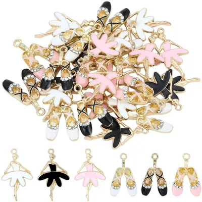 Ballett-Charms 30er Set, 6 Designs, Emaille, Metall, Strass