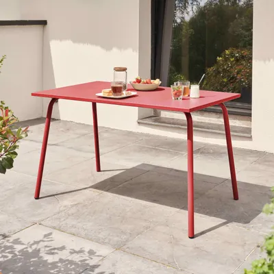 Image de Table de jardin en acier 6 places 120 cm rouge  - Oviala Palavas